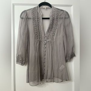 Joie white and gray gingham silk blouse size small